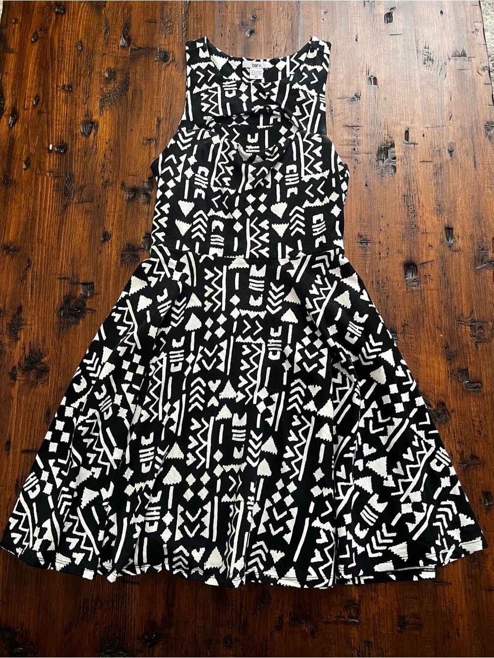 Bar III Black and White Geometric Fit & Flare Dress